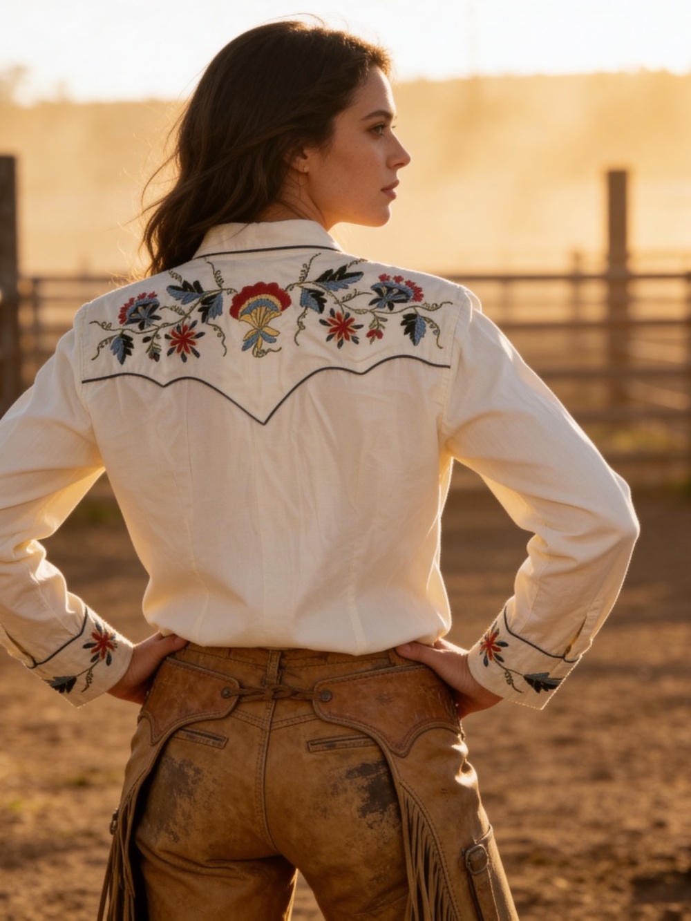 ROCKMOUNT RANCH WEAR - VINTAGE BLOSSOM WESTERN SHIRT - Ivory - SZ XL